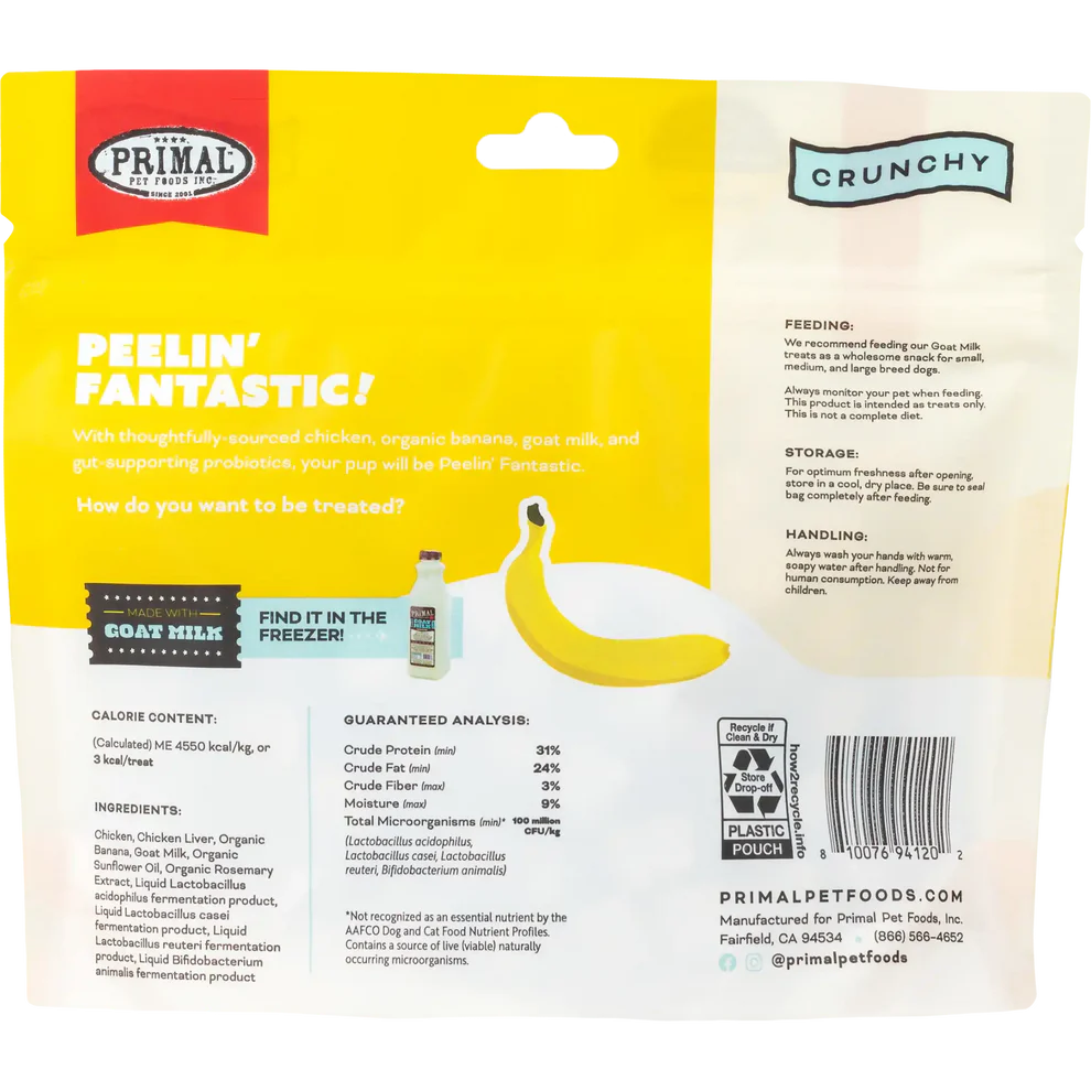 Primal Freeze Dried Raw Dog Treats Peelin’ Fantastic Chicken, Banana & Goat Milk - 2oz - The Pet Source