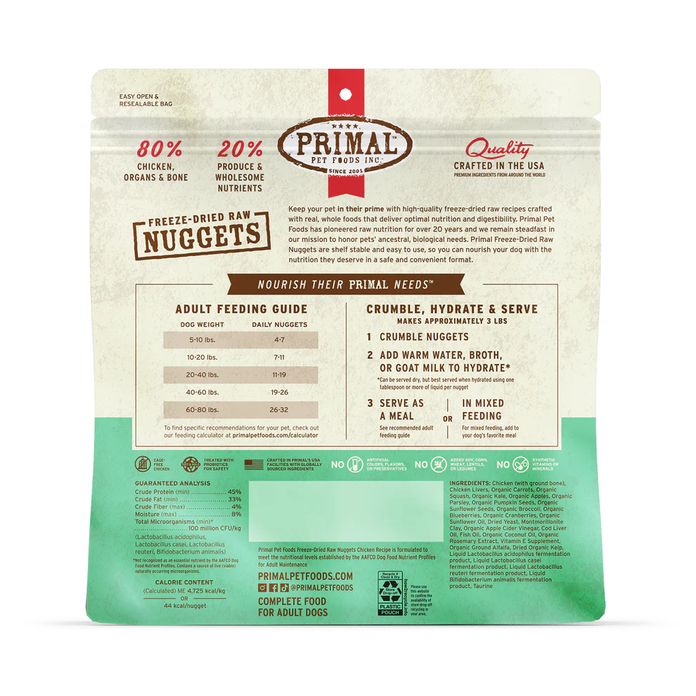 Primal Freeze Dried Raw Nuggets Dog Food Chicken Recipe - 5.5oz - The Pet Source
