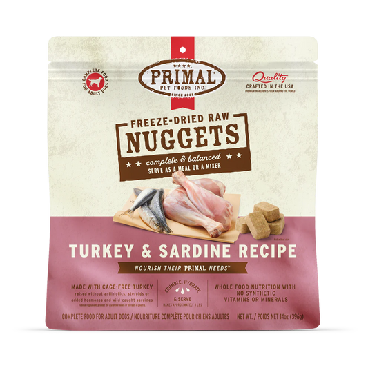 Primal Freeze Dried Raw Nuggets Dog Food Turkey & Sardine Recipe - 14oz - The Pet Source