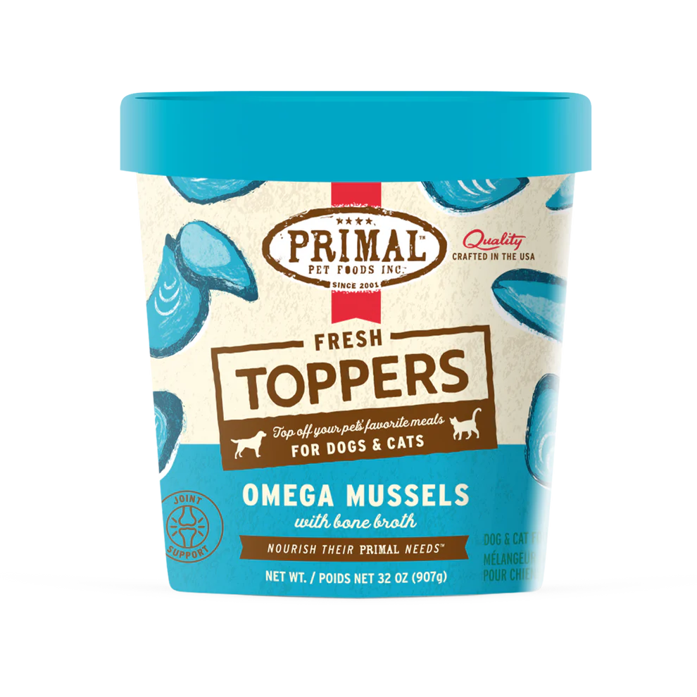 Primal Omega Mussels Recipe Raw Frozen Fresh Toppers for Cats & Dogs - 16oz - The Pet Source