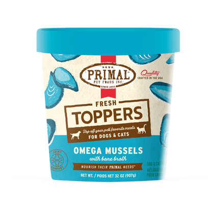 Primal Omega Mussels Recipe Raw Frozen Fresh Toppers for Cats & Dogs - 16oz - The Pet Source