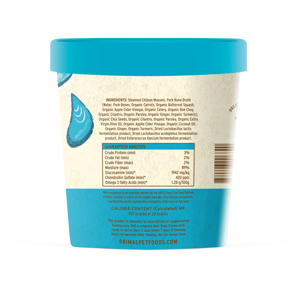 Primal Omega Mussels Recipe Raw Frozen Fresh Toppers for Cats & Dogs - 16oz - The Pet Source