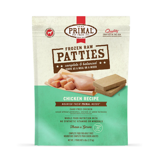 Primal Patties Chicken Recipe Raw Frozen Dog Food - 18lb - The Pet Source