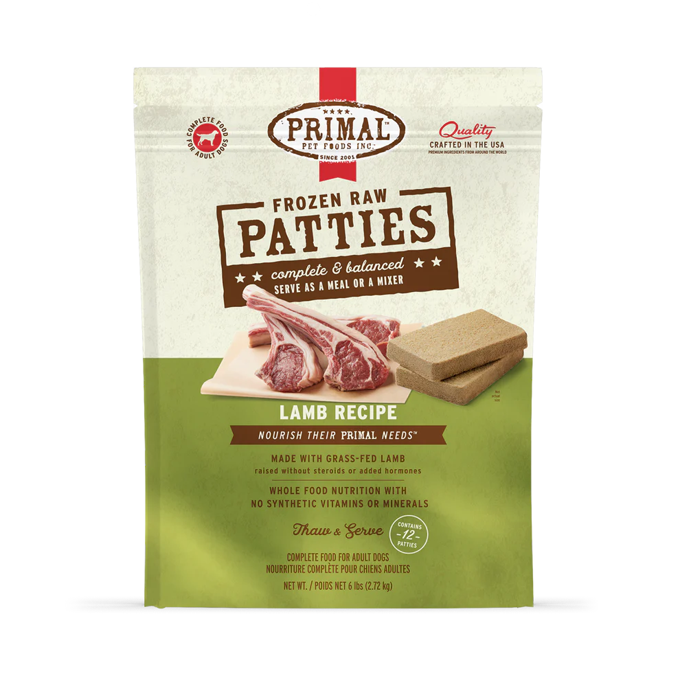 Primal Patties Lamb Recipe Raw Frozen Dog Food - 6lb - The Pet Source