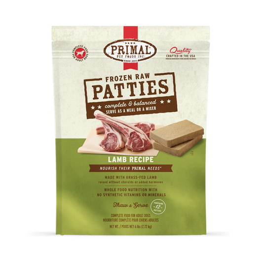 Primal Patties Lamb Recipe Raw Frozen Dog Food - 6lb - The Pet Source