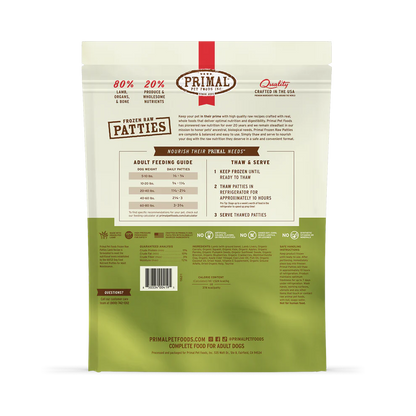 Primal Patties Lamb Recipe Raw Frozen Dog Food - 6lb - The Pet Source