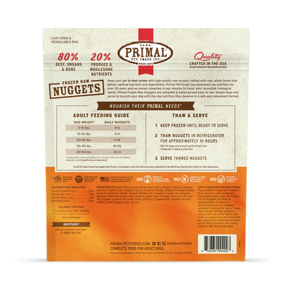 Primal Nuggets Beef Recipe Raw Frozen Dog Food - 3lb - The Pet Source