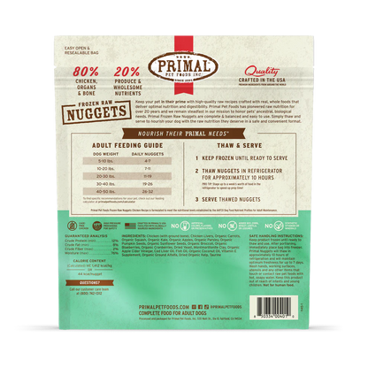 Primal Nuggets Chicken Recipe Raw Frozen Dog Food - 3lb - The Pet Source