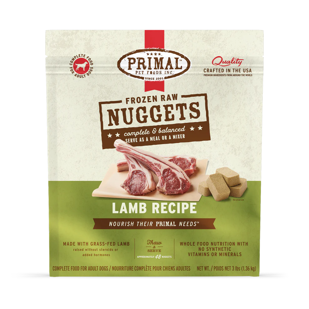 Primal Nuggets Lamb Recipe Raw Frozen Dog Food - 3lb - The Pet Source