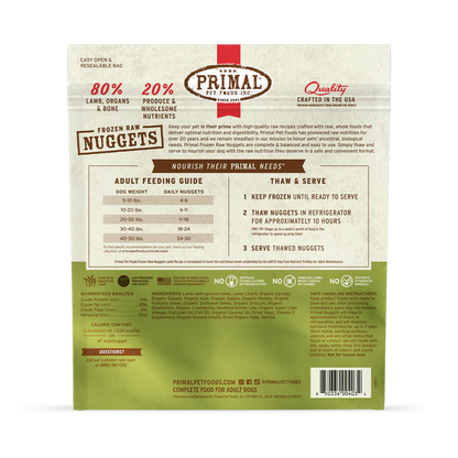 Primal Nuggets Lamb Recipe Raw Frozen Dog Food - 3lb - The Pet Source