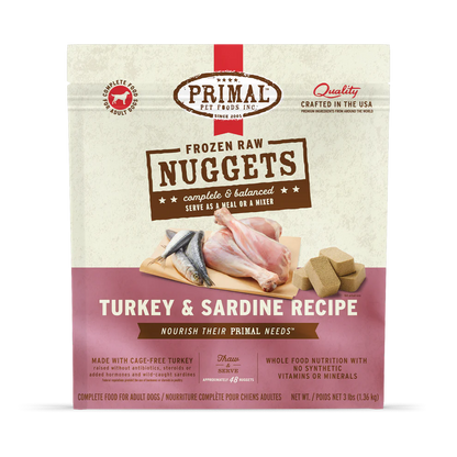 Primal Nuggets Turkey & Sardine Recipe Raw Frozen Dog Food - 3lb - The Pet Source