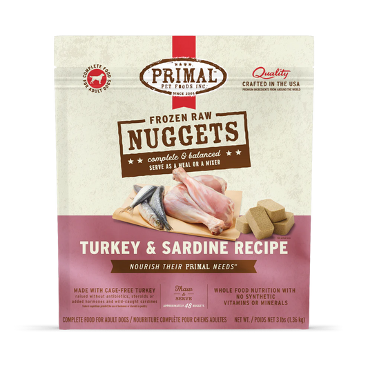 Primal Nuggets Turkey & Sardine Recipe Raw Frozen Dog Food - 3lb - The Pet Source