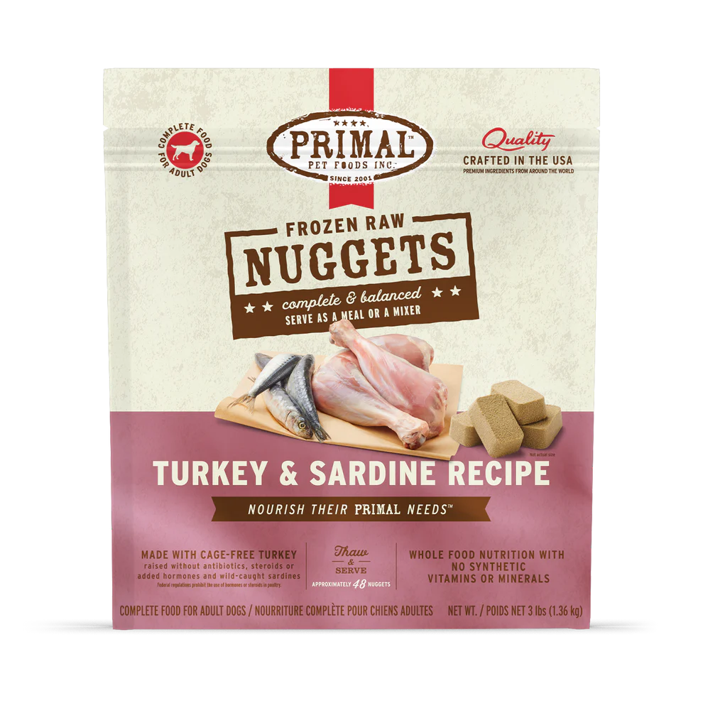 Primal Nuggets Turkey & Sardine Recipe Raw Frozen Dog Food - 3lb