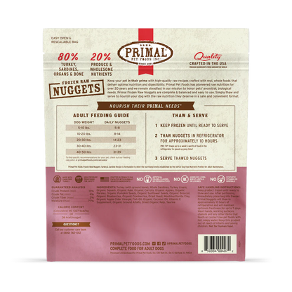 Primal Nuggets Turkey & Sardine Recipe Raw Frozen Dog Food - 3lb - The Pet Source