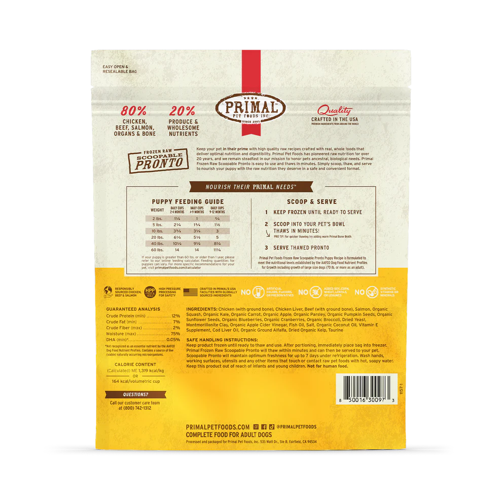 Primal Scoopable Pronto Puppy Recipe Raw Frozen Dog Food - 4lb - The Pet Source