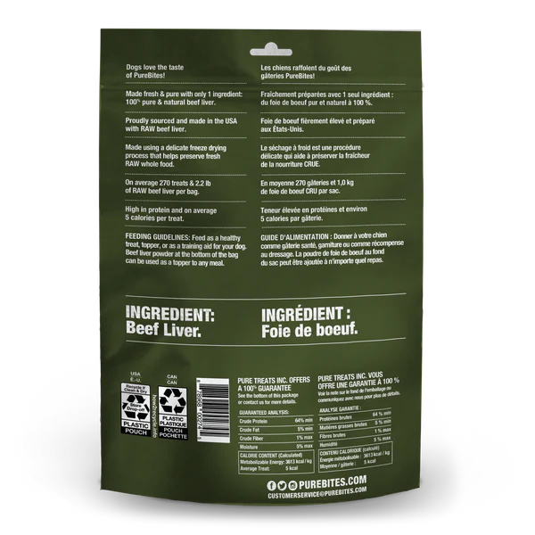 PureBites Beef Freeze Dried Dog Treats - 120g - The Pet Source