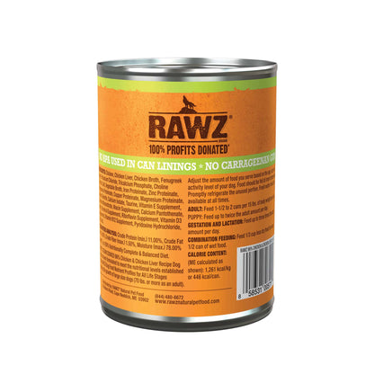 RAWZ 96% Chicken & Chicken Liver Dog Food - Pate - 12.5 oz - The Pet Source