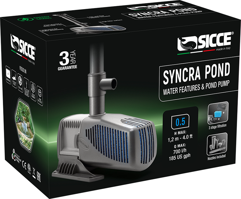 Sicce SyncraPond 0.5 Pump with Fountain & Filter - 185gph - The Pet Source