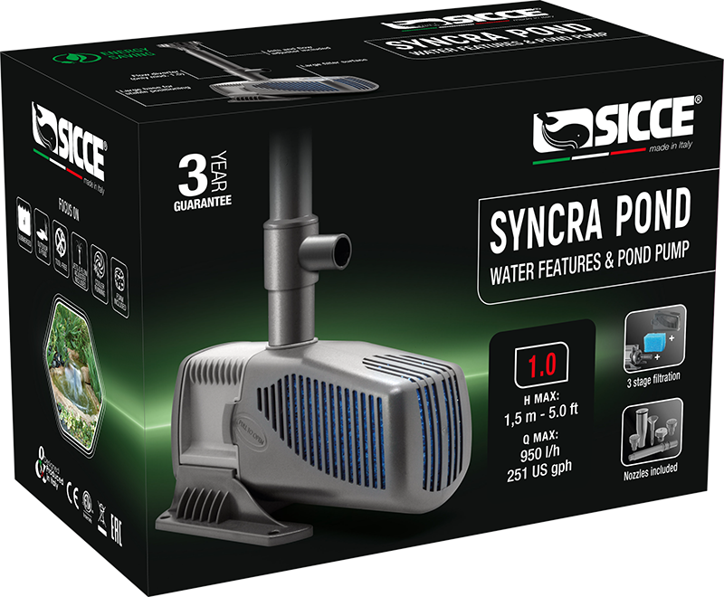 Sicce SyncraPond 1.0 Pump with Fountain & Filter - 251gph - The Pet Source