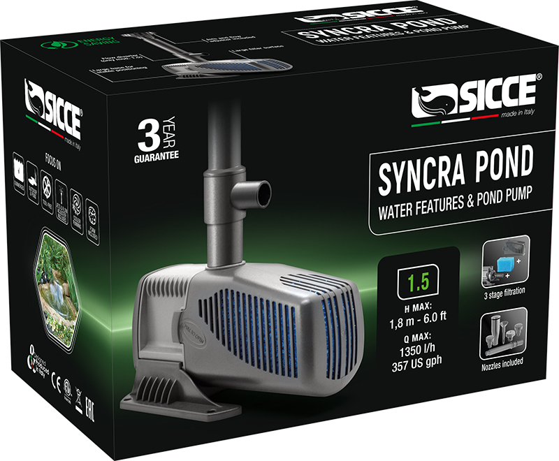 Sicce SyncraPond 1.5 Pump with Fountain & Filter - 357gph - The Pet Source