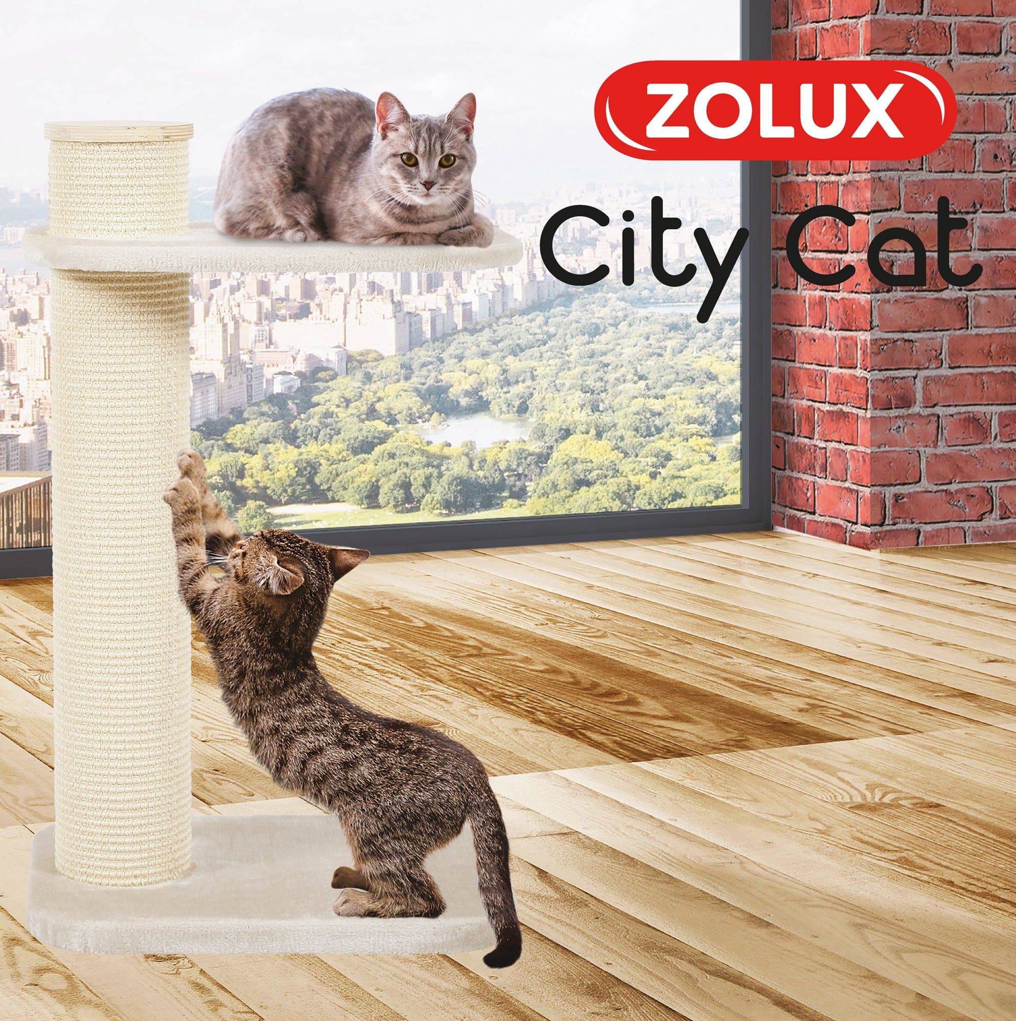 Zolux City Cat 2 Scratching Post with Platform - Beige - 59 x 45 x 97 cm - The Pet Source