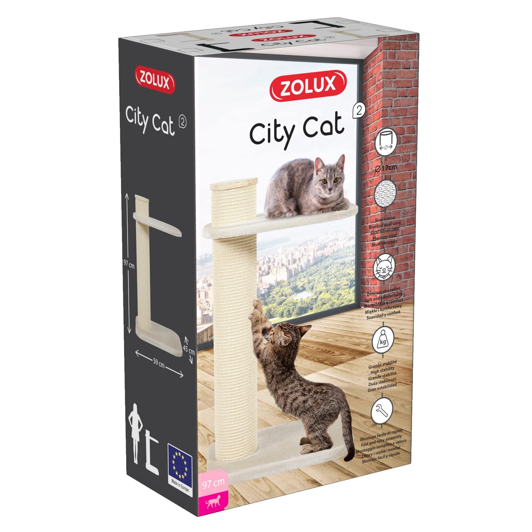 Zolux City Cat 2 Scratching Post with Platform - Beige - 59 x 45 x 97 cm - The Pet Source