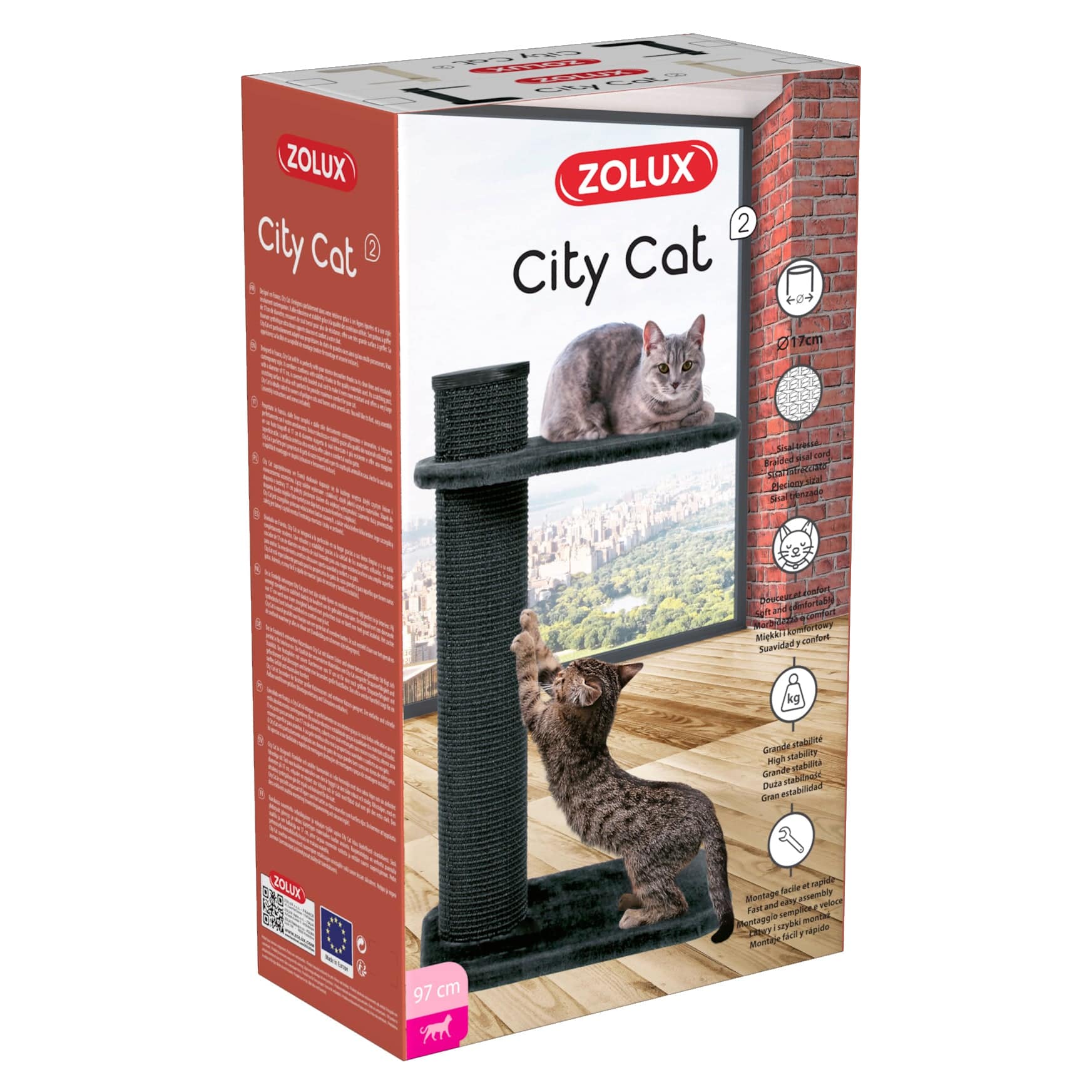 Zolux City Cat 2 Scratching Post with Platform - Grey - 59 x 45 x 97 cm - The Pet Source