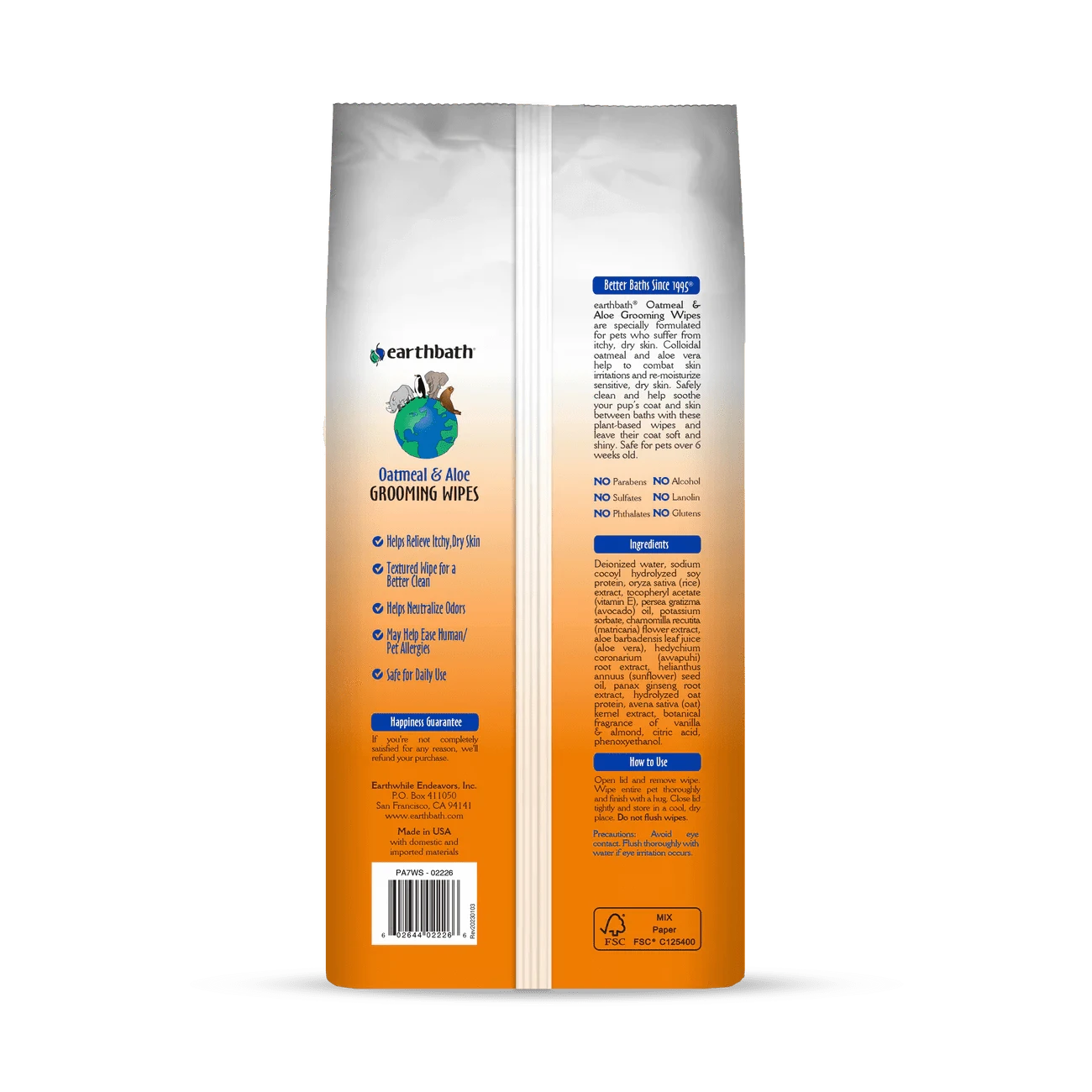 earthbath Grooming Wipes - Oatmeal & Aloe - 100 Wipes - The Pet Source