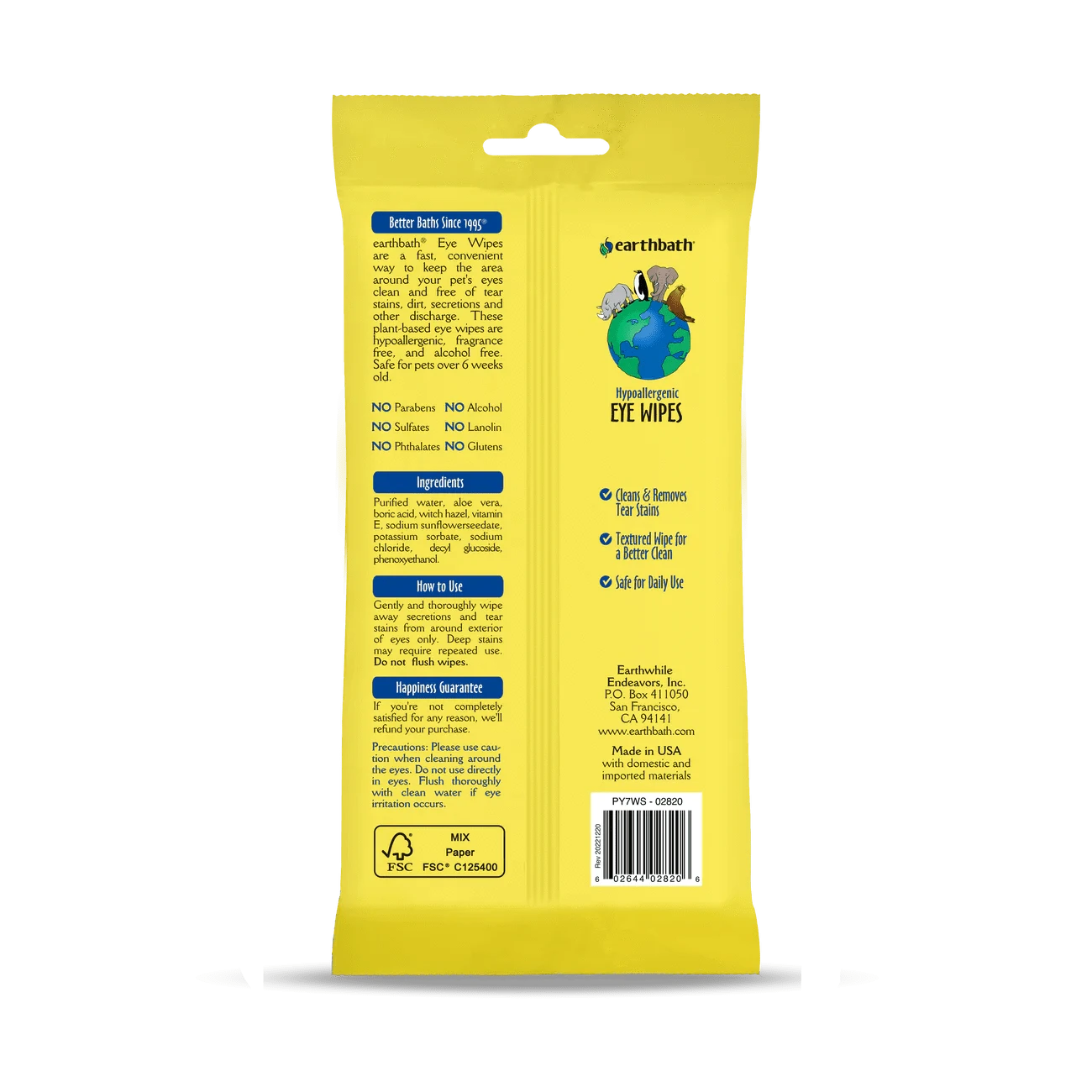 earthbath Hypoallergenic Eye Wipes - 30 Wipes - The Pet Source