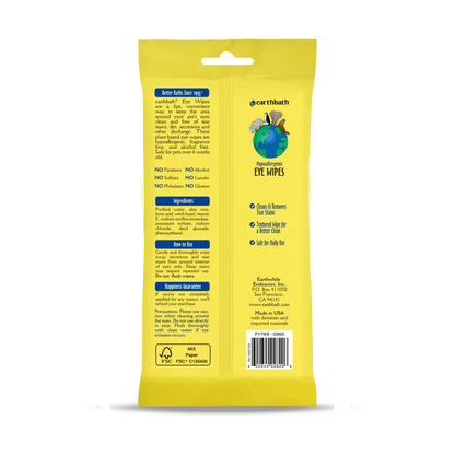 earthbath Hypoallergenic Eye Wipes - 30 Wipes - The Pet Source