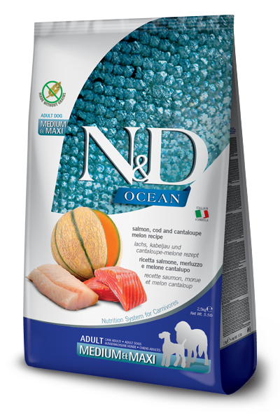Farmina N&D Ocean Salmon, Cod & Cantalupe Melon Adult Medium & Maxi Dog Food - 26.4lb - The Pet Source