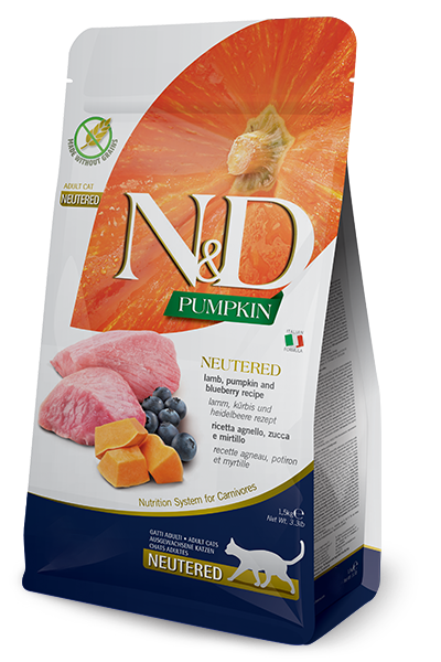 Farmina N&D Pumpkin Neutered, Lamb, Pumpkin and Blueberry Adult Cat Food - 3.3lb - The Pet Source